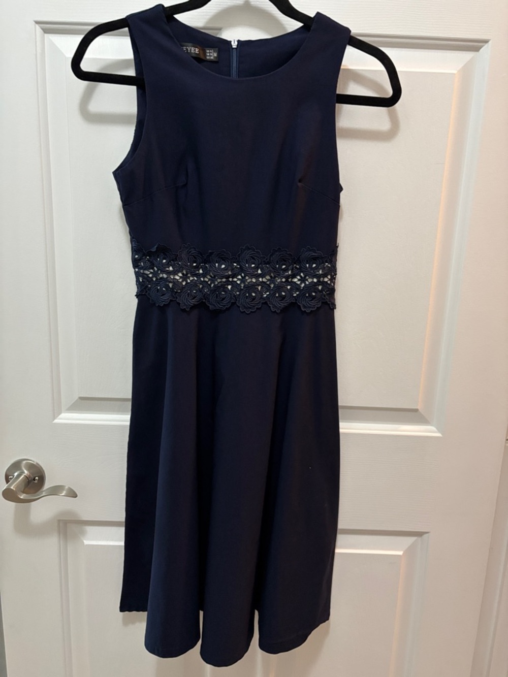 Navy Lace Waist Stretchy Fit & Flare Dress Size 6